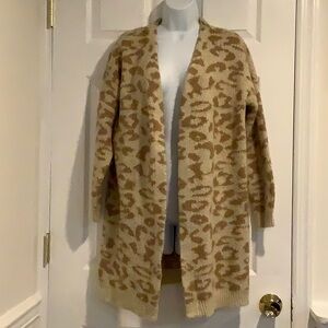 Black Tape_Open Front Beige/Brown Mob Wife Animal Print Warm Cardigan Coatigan L
